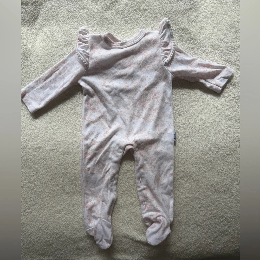 Badgley Mischka Luxury Baby Girls Footed Sleeper / Romper - Pink Marble 0-3M